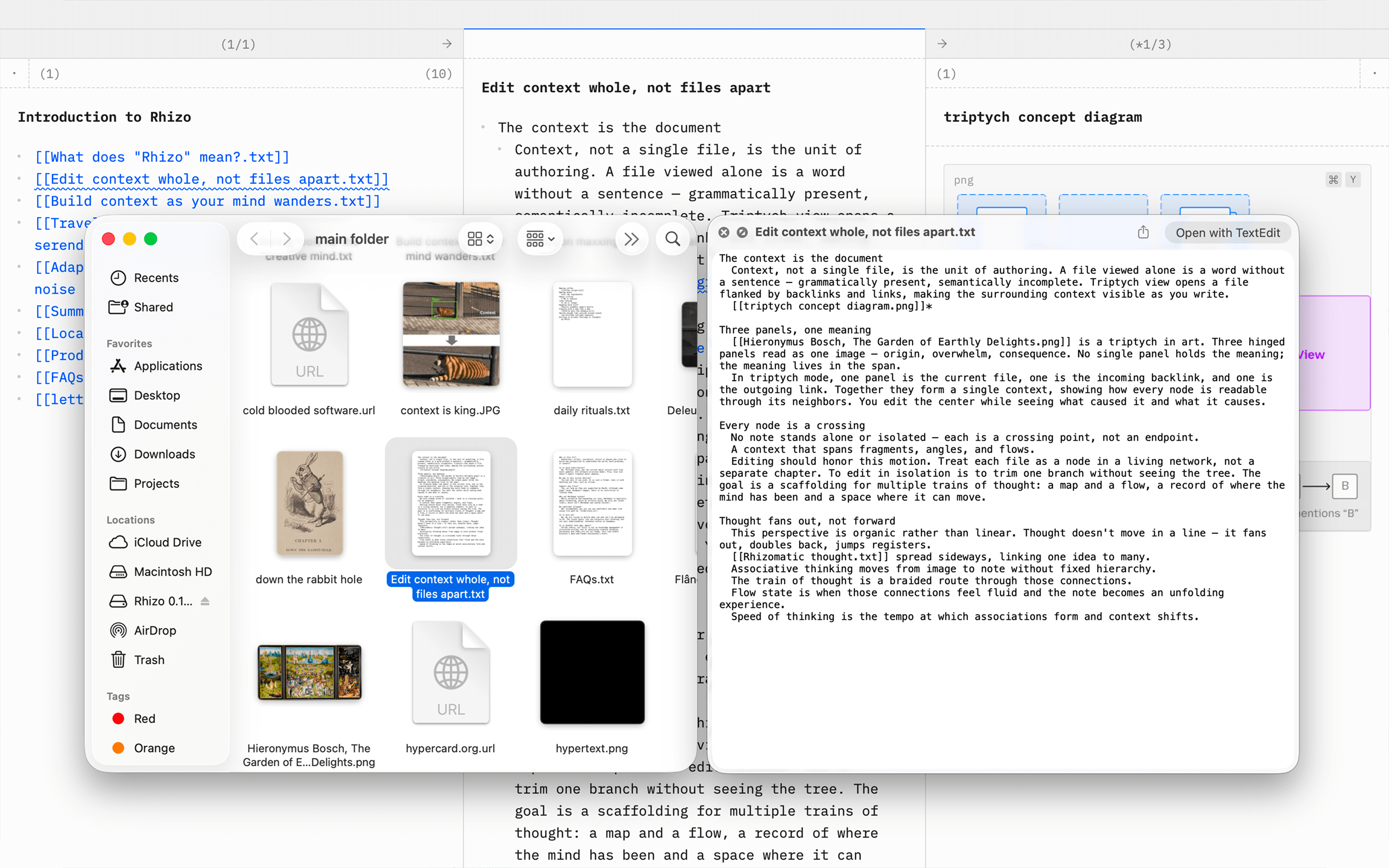 Screenshot of a local Rhizo folder on macOS
